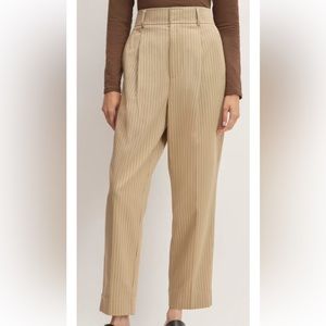 Everlane Tan Pinstripe High-Waist Pleated Trousers